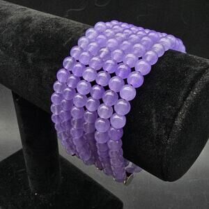 Purple Jade Beaded Layered Bracelet Gemstone Jewelry